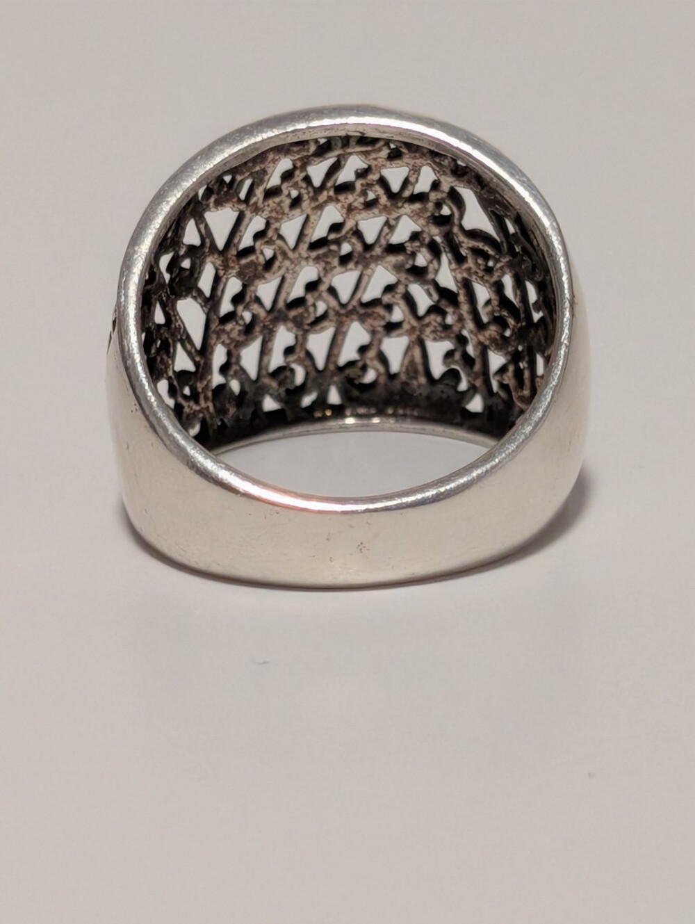 925 Sterling Silver Filigree Swirl Ring High Polished Wide Band - Picture 7 of 8